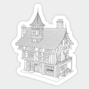 Fantasy-Inspired Medieval House Line Drawing Sticker